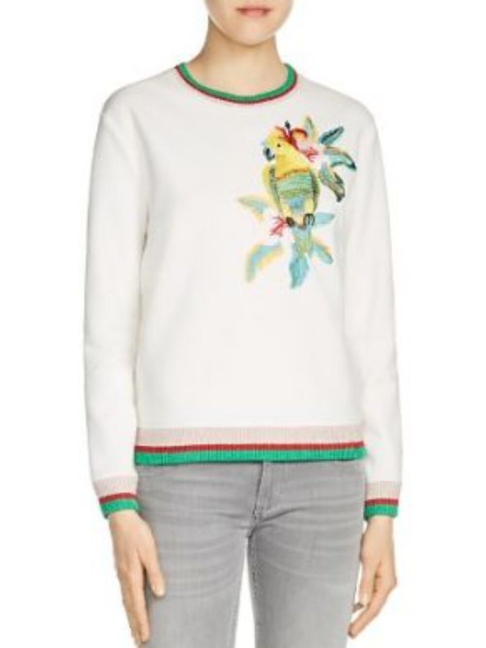 Maje White Embroidered Parrot Sweatshirt Size 1